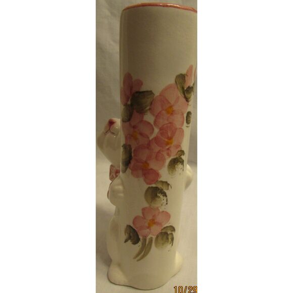 Vintage bunny rabbit vase pink flowers Weiss Brazil FTDA  pink nose - Picture 2 of 7